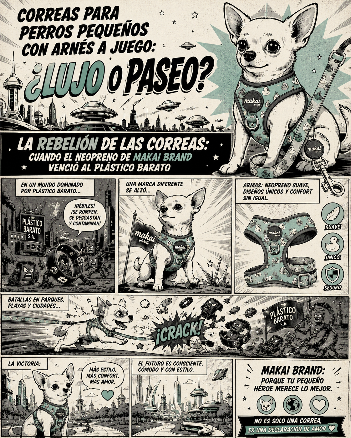 CORREAS PARA PERROS PEQUEÑOS CON ARNÉS A JUEGO: ¿Lujo o paseo? La rebelión de las correas: cuando el neopreno de Makai Brand venció al plástico barato